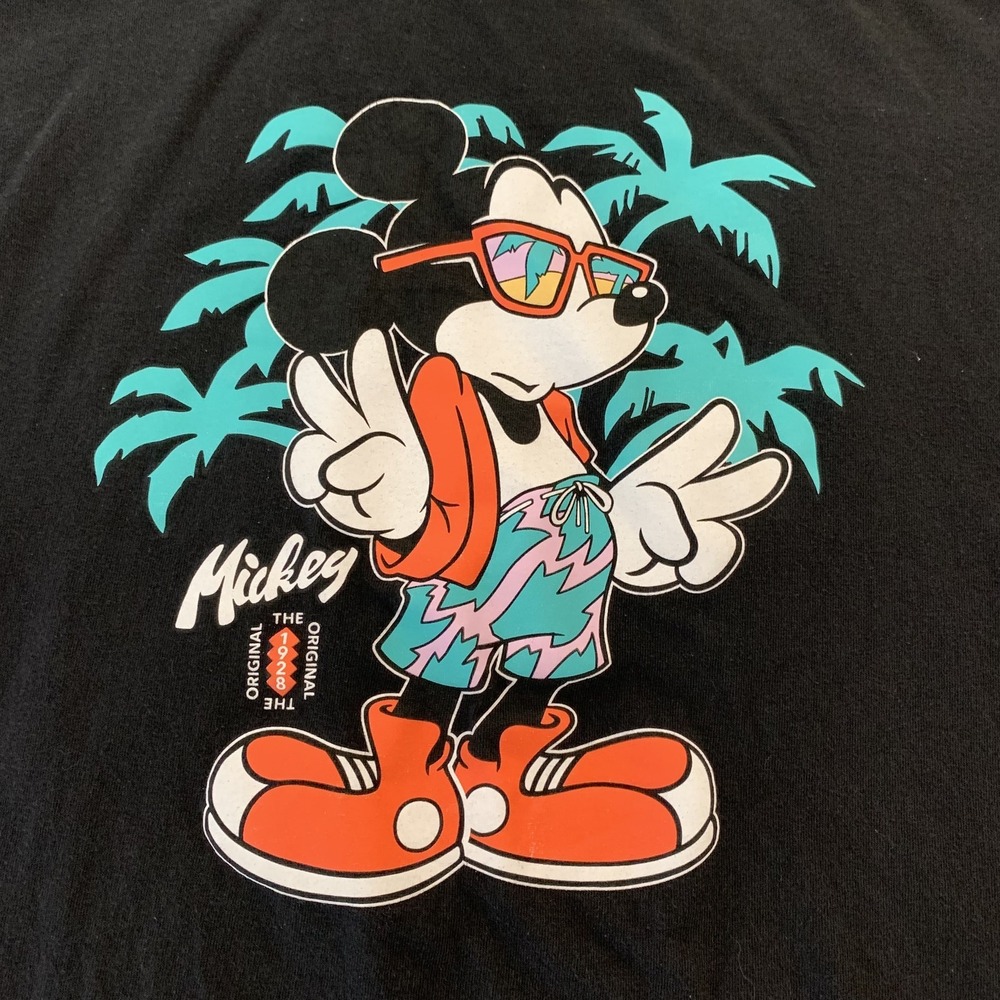 Disney Mickey Mouse Shirt Mens Large Black Neff Palm Tree 90s Style Graphic Tee